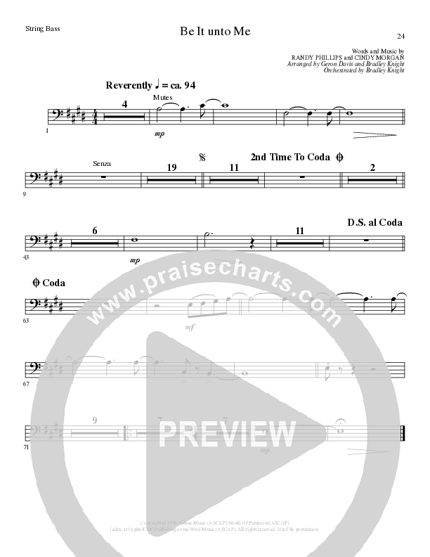 Be It Unto Me (Choral Anthem SATB) Double Bass (Lillenas Choral / Arr. Geron Davis / Arr. Bradley Knight)