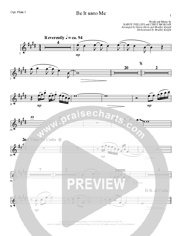 Be It Unto Me (Choral Anthem SATB) Flute (Lillenas Choral / Arr. Geron Davis / Arr. Bradley Knight)
