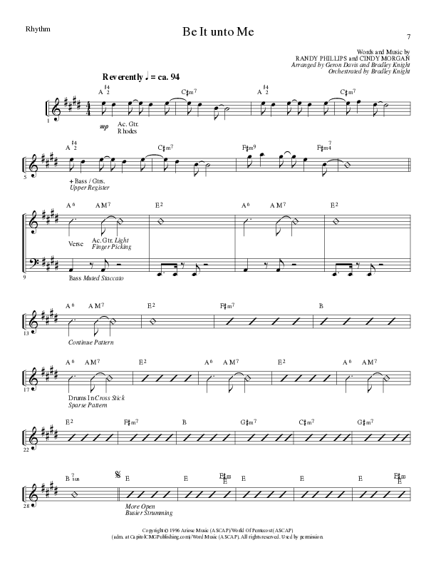 Be It Unto Me (Choral Anthem SATB) Rhythm Chart (Lillenas Choral / Arr. Geron Davis / Arr. Bradley Knight)