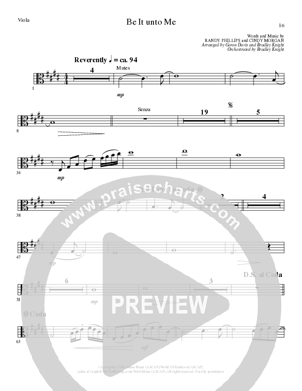 Be It Unto Me (Choral Anthem SATB) Viola (Lillenas Choral / Arr. Geron Davis / Arr. Bradley Knight)