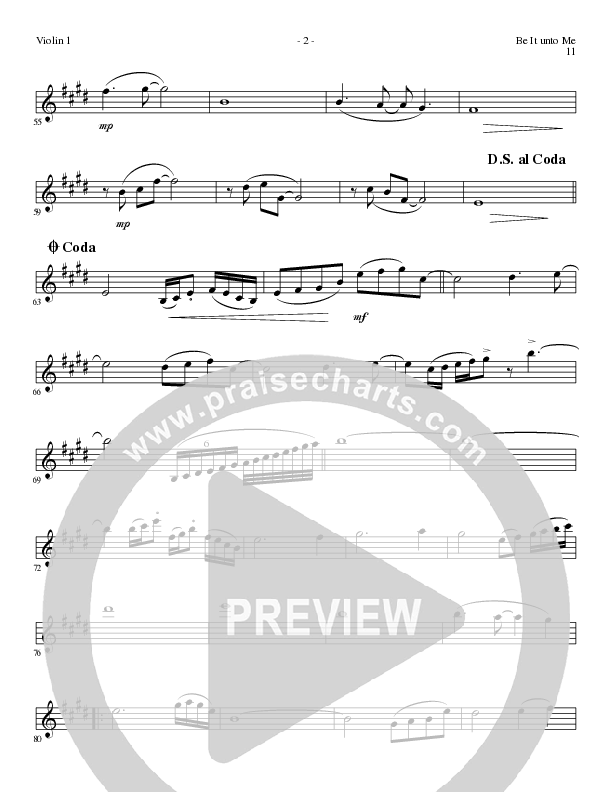 Be It Unto Me (Choral Anthem SATB) Violin 1 (Lillenas Choral / Arr. Geron Davis / Arr. Bradley Knight)