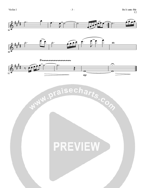Be It Unto Me (Choral Anthem SATB) Violin 1 (Lillenas Choral / Arr. Geron Davis / Arr. Bradley Knight)