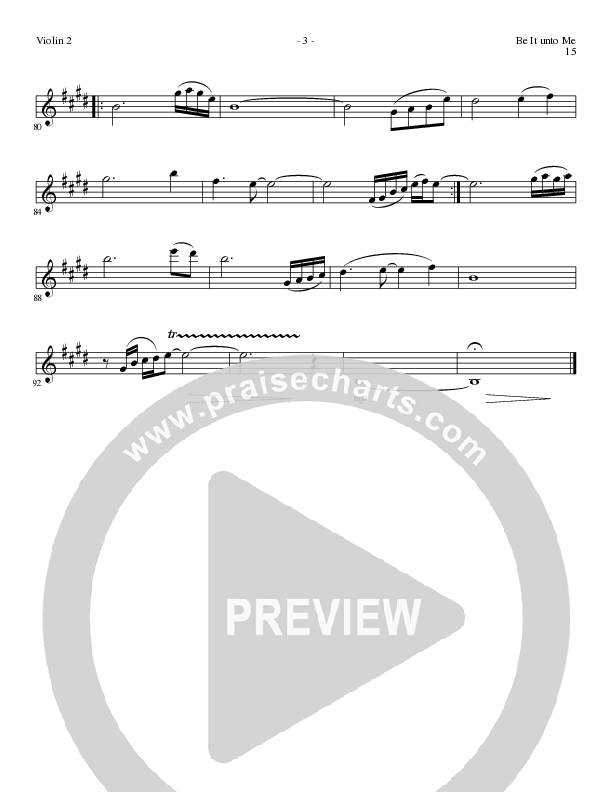 Be It Unto Me (Choral Anthem SATB) Violin 2 (Lillenas Choral / Arr. Geron Davis / Arr. Bradley Knight)