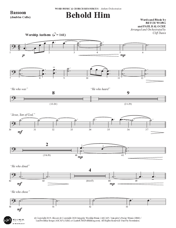 Behold Him (Choral Anthem SATB) Bassoon (Word Music Choral / Arr. Cliff Duren)