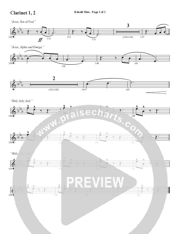 Behold Him (Choral Anthem SATB) Clarinet 1/2 (Word Music Choral / Arr. Cliff Duren)
