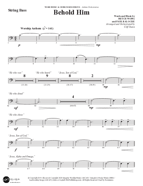 Behold Him (Choral Anthem SATB) Double Bass (Word Music Choral / Arr. Cliff Duren)
