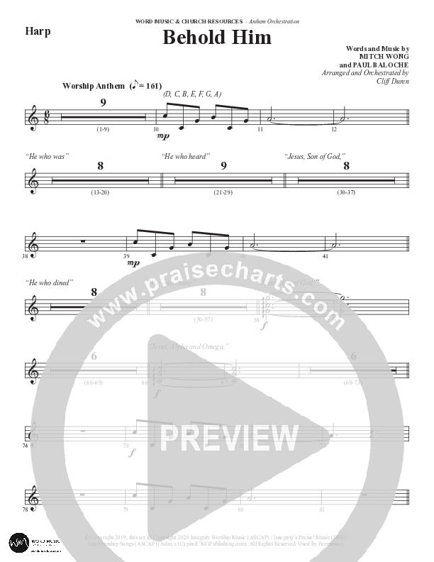 Behold Him (Choral Anthem SATB) Harp (Word Music Choral / Arr. Cliff Duren)