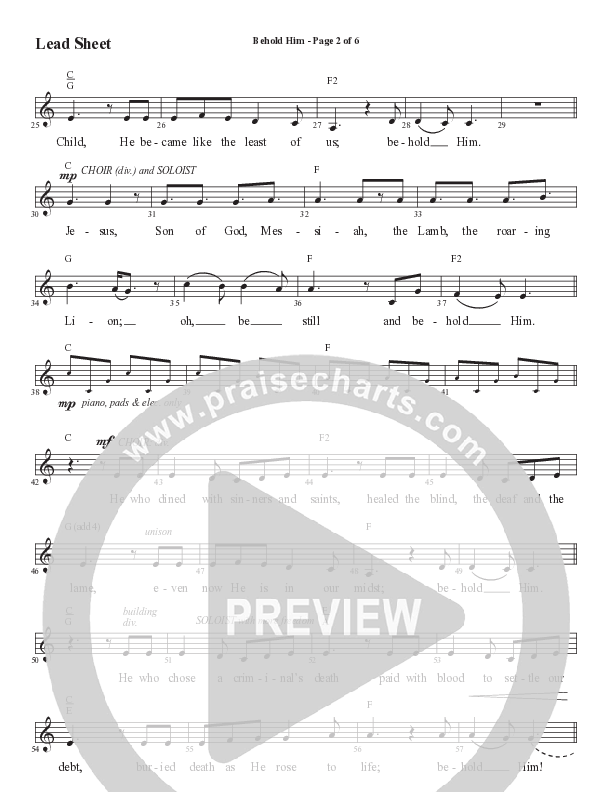 Behold Him (Choral Anthem SATB) Lead Sheet (Melody) (Word Music Choral / Arr. Cliff Duren)