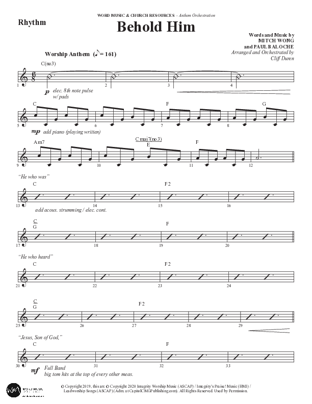 Behold Him (Choral Anthem SATB) Rhythm Chart (Word Music Choral / Arr. Cliff Duren)