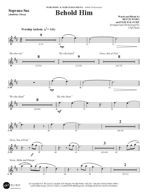 Behold Him (Choral Anthem SATB) Soprano Sax (Word Music Choral / Arr. Cliff Duren)