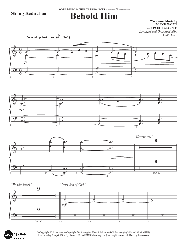 Behold Him (Choral Anthem SATB) String Reduction (Word Music Choral / Arr. Cliff Duren)