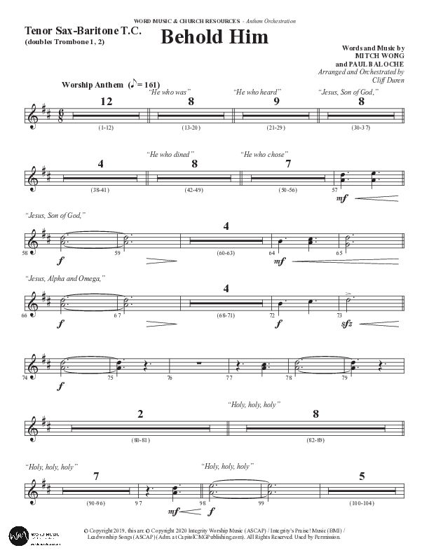 Behold Him (Choral Anthem SATB) Tenor Sax/Baritone T.C. (Word Music Choral / Arr. Cliff Duren)