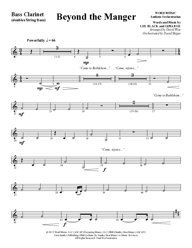 Beyond The Manger (Choral Anthem SATB) Bass Clarinet (Word Music Choral / Arr. David Wise / Orch. David Shipps)