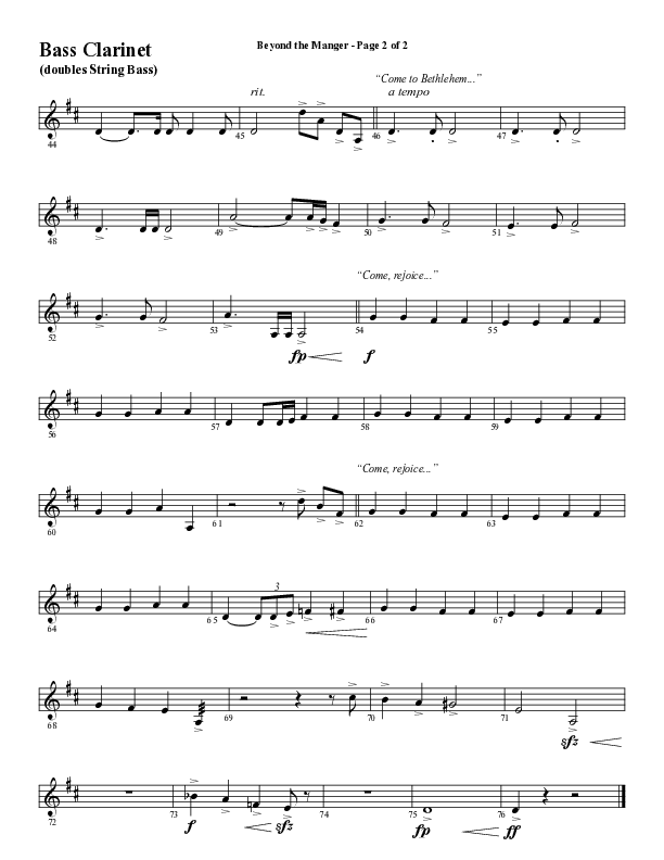 Beyond The Manger (Choral Anthem SATB) Bass Clarinet (Word Music Choral / Arr. David Wise / Orch. David Shipps)