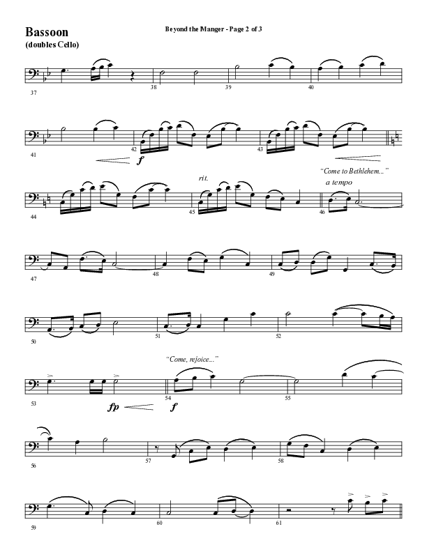 Beyond The Manger (Choral Anthem SATB) Bassoon (Word Music Choral / Arr. David Wise / Orch. David Shipps)