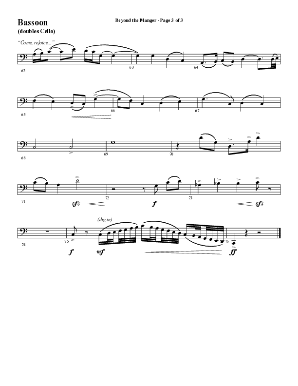 Beyond The Manger (Choral Anthem SATB) Bassoon (Word Music Choral / Arr. David Wise / Orch. David Shipps)