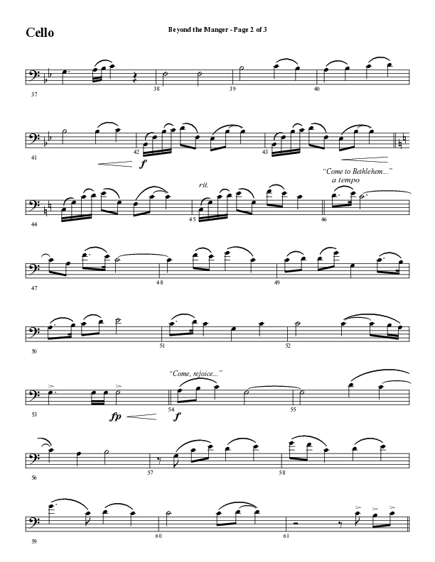 Beyond The Manger (Choral Anthem SATB) Cello (Word Music Choral / Arr. David Wise / Orch. David Shipps)