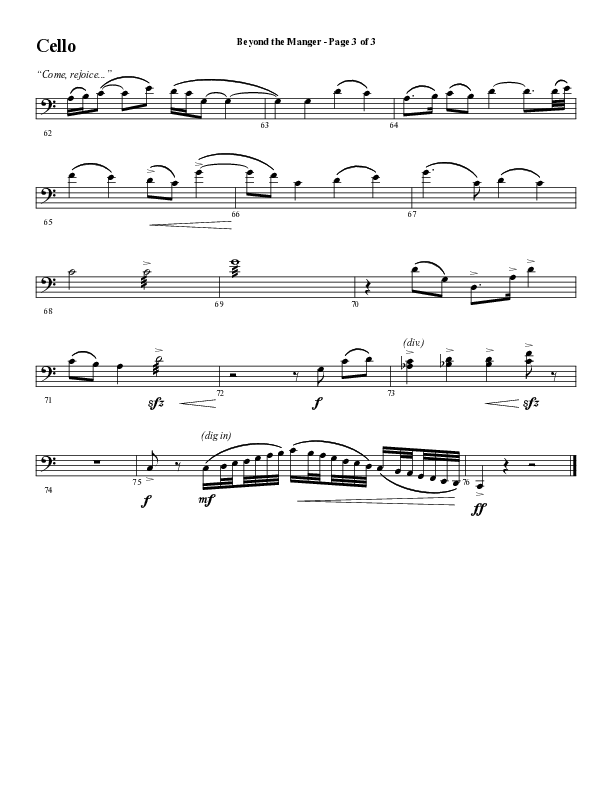 Beyond The Manger (Choral Anthem SATB) Cello (Word Music Choral / Arr. David Wise / Orch. David Shipps)