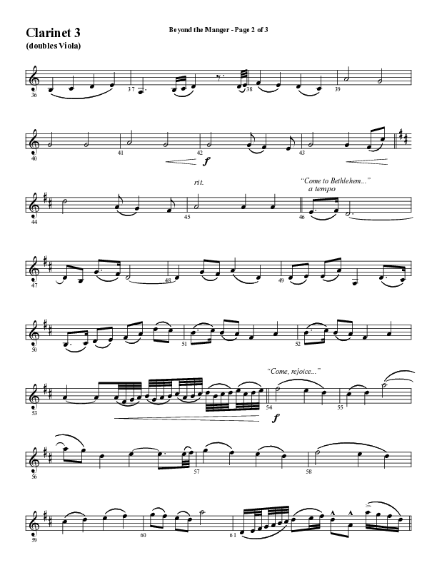 Beyond The Manger (Choral Anthem SATB) Clarinet 3 (Word Music Choral / Arr. David Wise / Orch. David Shipps)