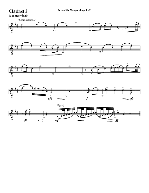 Beyond The Manger (Choral Anthem SATB) Clarinet 3 (Word Music Choral / Arr. David Wise / Orch. David Shipps)