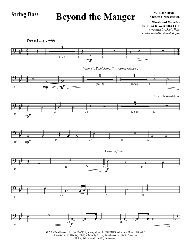 Beyond The Manger (Choral Anthem SATB) Double Bass (Word Music Choral / Arr. David Wise / Orch. David Shipps)