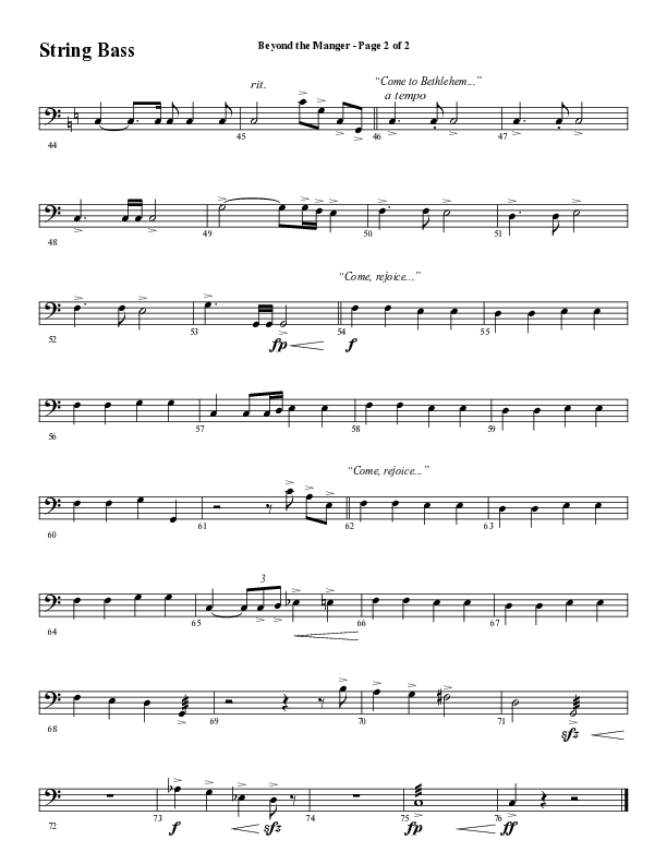 Beyond The Manger (Choral Anthem SATB) Double Bass (Word Music Choral / Arr. David Wise / Orch. David Shipps)