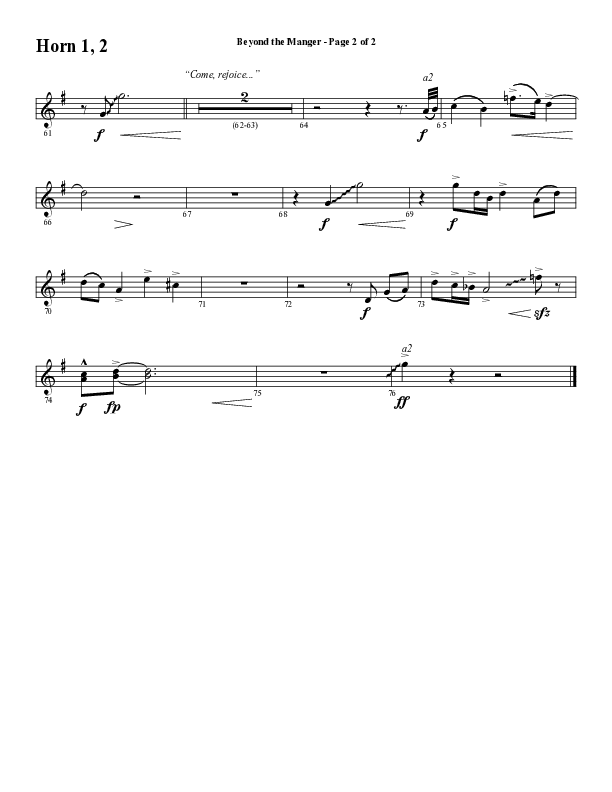 Beyond The Manger (Choral Anthem SATB) French Horn 1/2 (Word Music Choral / Arr. David Wise / Orch. David Shipps)