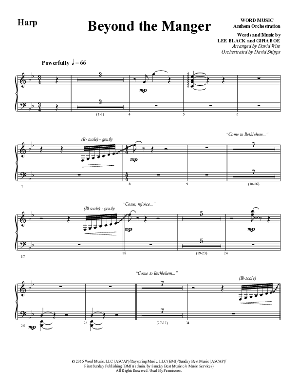 Beyond The Manger (Choral Anthem SATB) Harp (Word Music Choral / Arr. David Wise / Orch. David Shipps)