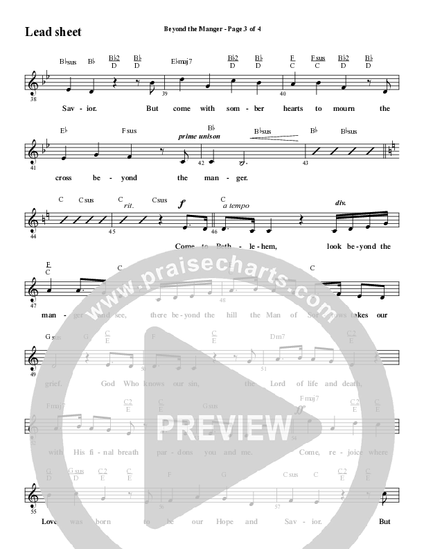 Beyond The Manger (Choral Anthem SATB) Lead Sheet (Melody) (Word Music Choral / Arr. David Wise / Orch. David Shipps)