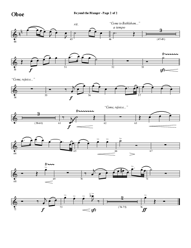 Beyond The Manger (Choral Anthem SATB) Oboe (Word Music Choral / Arr. David Wise / Orch. David Shipps)