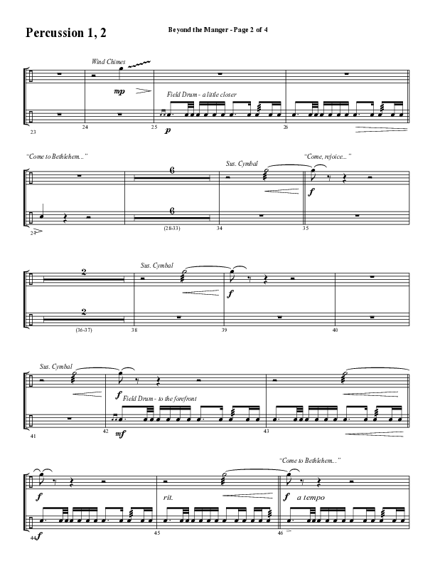 Beyond The Manger (Choral Anthem SATB) Percussion 1/2 (Word Music Choral / Arr. David Wise / Orch. David Shipps)