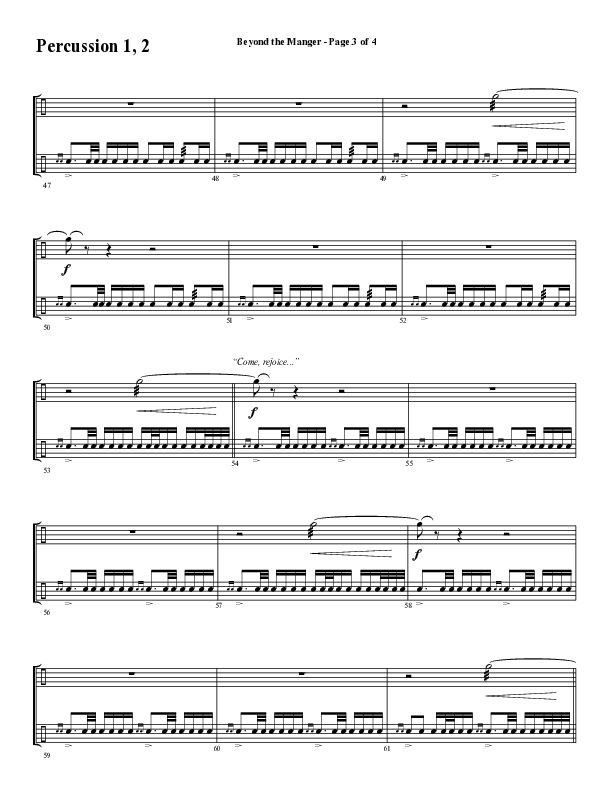 Beyond The Manger (Choral Anthem SATB) Percussion 1/2 (Word Music Choral / Arr. David Wise / Orch. David Shipps)