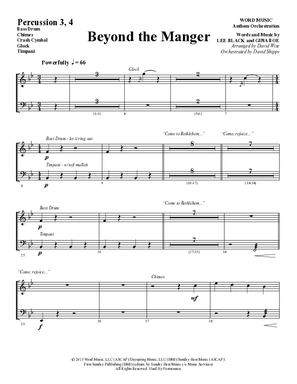 Beyond The Manger (Choral Anthem SATB) Percussion (Word Music Choral / Arr. David Wise / Orch. David Shipps)