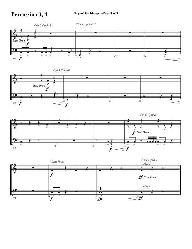 Beyond The Manger (Choral Anthem SATB) Percussion (Word Music Choral / Arr. David Wise / Orch. David Shipps)