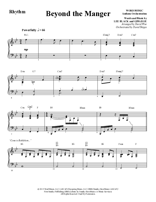 Beyond The Manger (Choral Anthem SATB) Rhythm Chart (Word Music Choral / Arr. David Wise / Orch. David Shipps)
