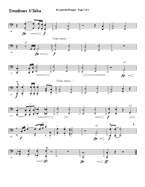 Beyond The Manger (Choral Anthem SATB) Trombone 3/Tuba (Word Music Choral / Arr. David Wise / Orch. David Shipps)