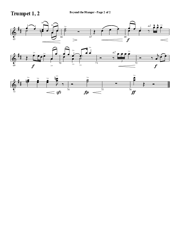 Beyond The Manger (Choral Anthem SATB) Trumpet 1,2 (Word Music Choral / Arr. David Wise / Orch. David Shipps)