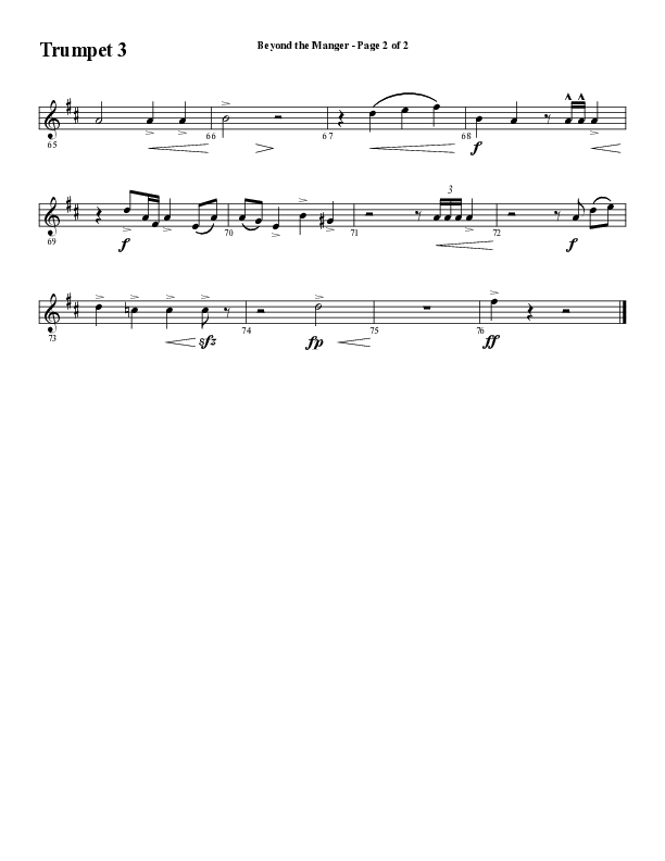 Beyond The Manger (Choral Anthem SATB) Trumpet 3 (Word Music Choral / Arr. David Wise / Orch. David Shipps)