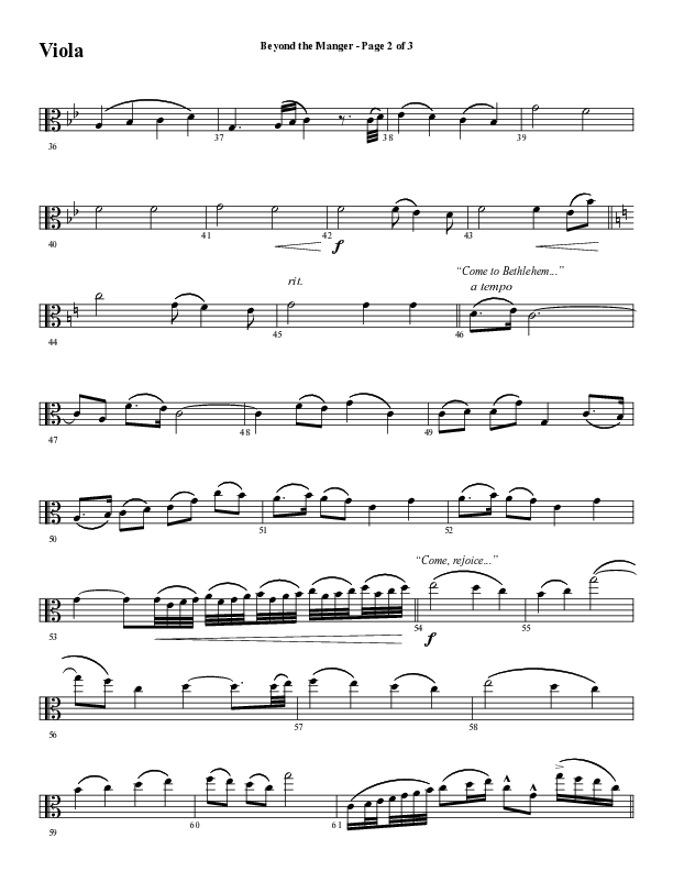Beyond The Manger (Choral Anthem SATB) Viola (Word Music Choral / Arr. David Wise / Orch. David Shipps)