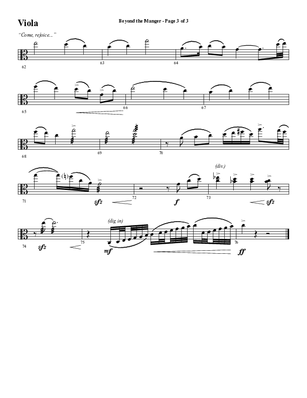 Beyond The Manger (Choral Anthem SATB) Viola (Word Music Choral / Arr. David Wise / Orch. David Shipps)