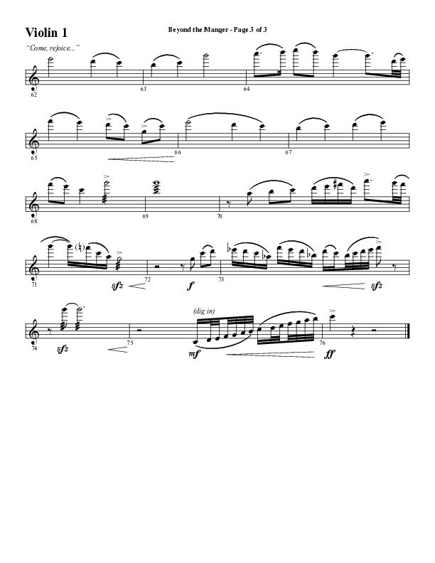 Beyond The Manger (Choral Anthem SATB) Violin 1 (Word Music Choral / Arr. David Wise / Orch. David Shipps)