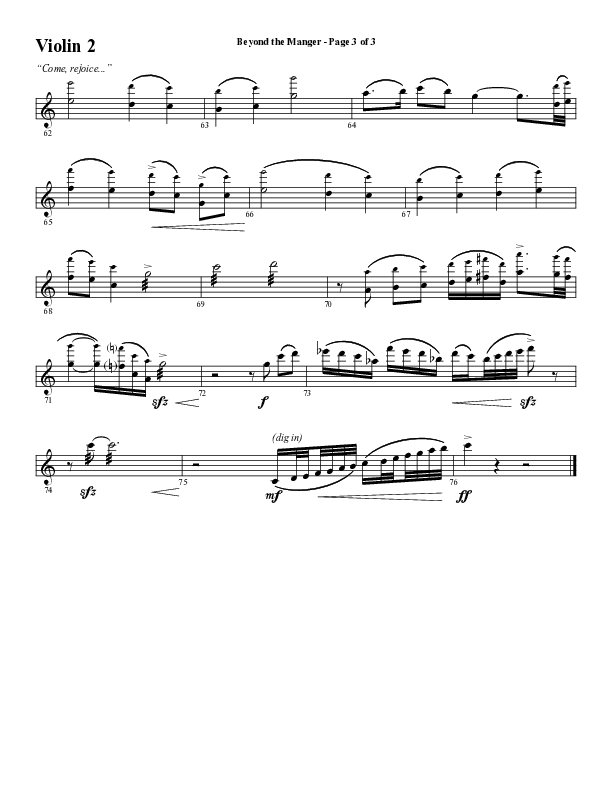 Beyond The Manger (Choral Anthem SATB) Violin 2 (Word Music Choral / Arr. David Wise / Orch. David Shipps)
