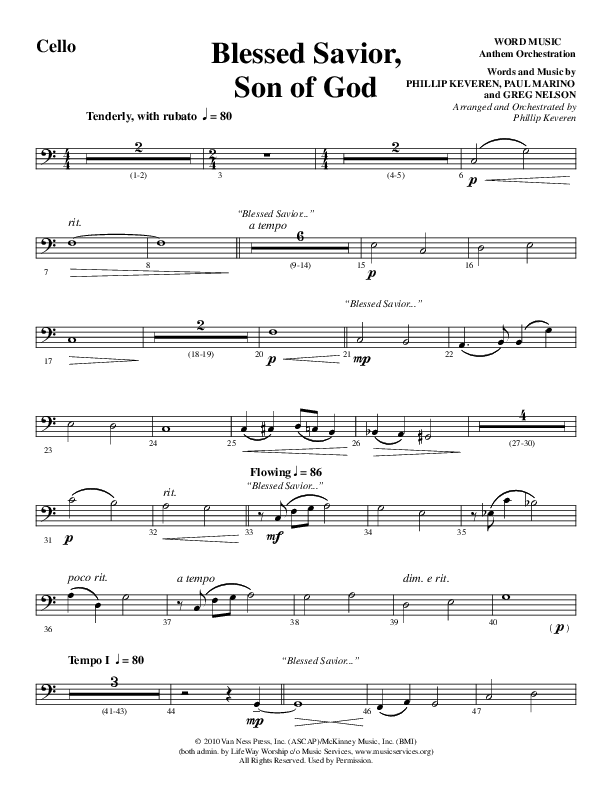 Blessed Savior Son Of God (Choral Anthem SATB) Cello (Word Music Choral / Arr. Phillip Keveren)