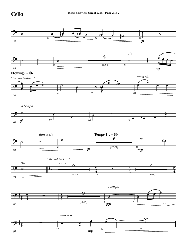 Blessed Savior Son Of God (Choral Anthem SATB) Cello (Word Music Choral / Arr. Phillip Keveren)