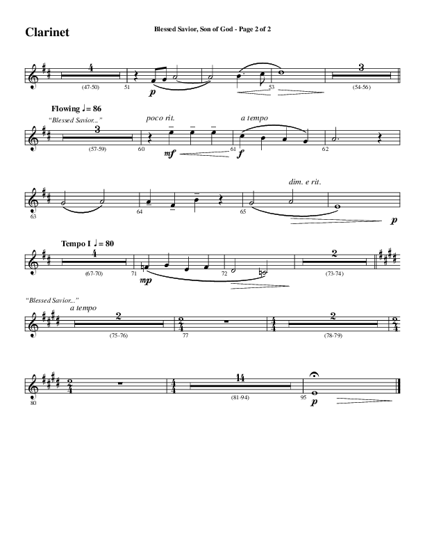 Blessed Savior Son Of God (Choral Anthem SATB) Clarinet 1/2 (Word Music Choral / Arr. Phillip Keveren)