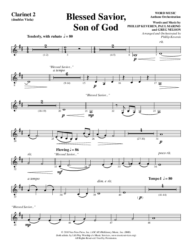 Blessed Savior Son Of God (Choral Anthem SATB) Clarinet 1/2 (Word Music Choral / Arr. Phillip Keveren)