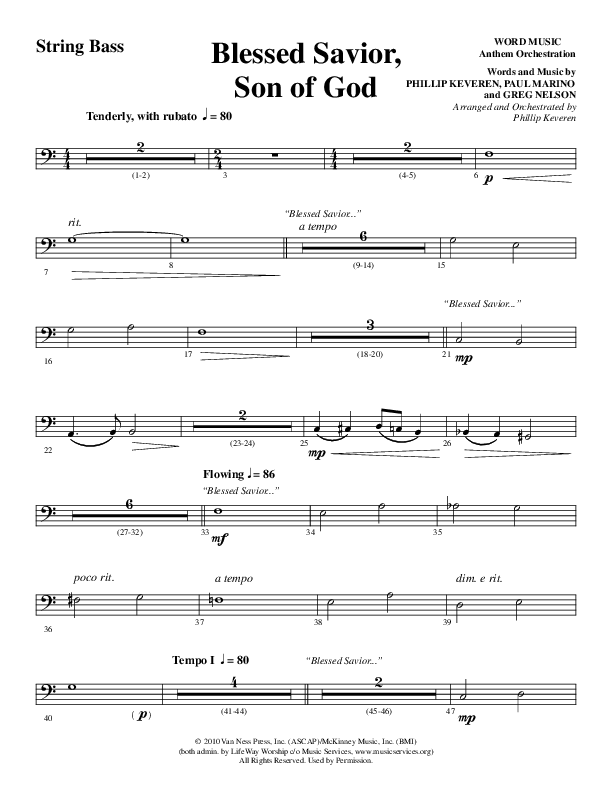 Blessed Savior Son Of God (Choral Anthem SATB) Double Bass (Word Music Choral / Arr. Phillip Keveren)