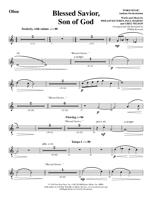 Blessed Savior Son Of God (Choral Anthem SATB) Oboe (Word Music Choral / Arr. Phillip Keveren)