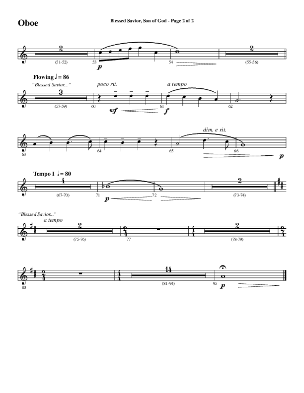 Blessed Savior Son Of God (Choral Anthem SATB) Oboe (Word Music Choral / Arr. Phillip Keveren)