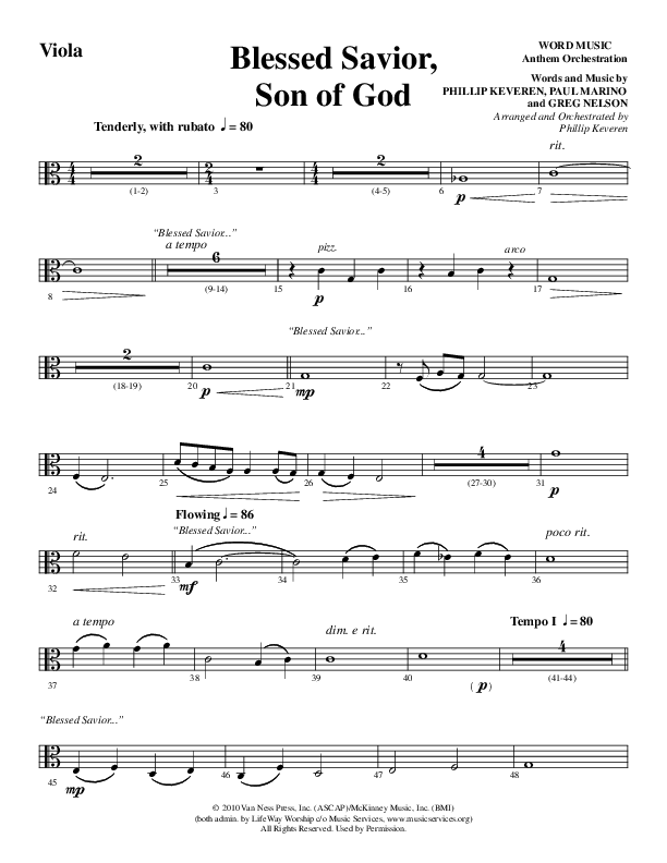 Blessed Savior Son Of God (Choral Anthem SATB) Viola (Word Music Choral / Arr. Phillip Keveren)